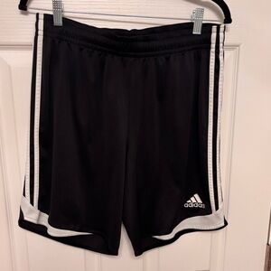 adidas Black Shorts with White Three-Stripes. Large